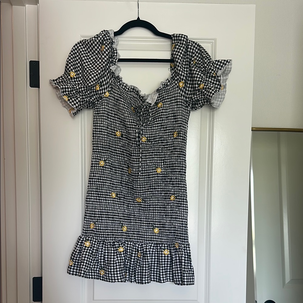 ASOS Black and White Gingham Mini Dress with Yellow Accents